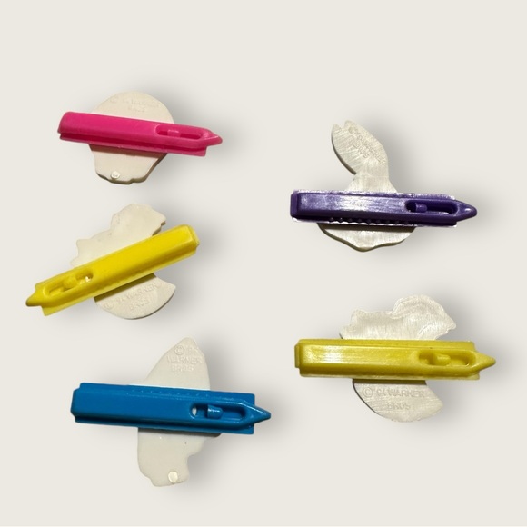 Vintage 1994 Looney Tunes Hair Clips Character Plastic LOT OF FIVE 1990s Tweety - Picture 2 of 2